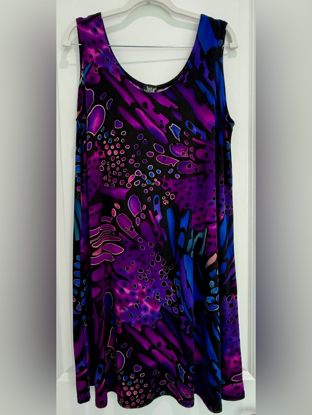 Sleeveless Purple & Blue Printed Swing Tank Dress - JoStar